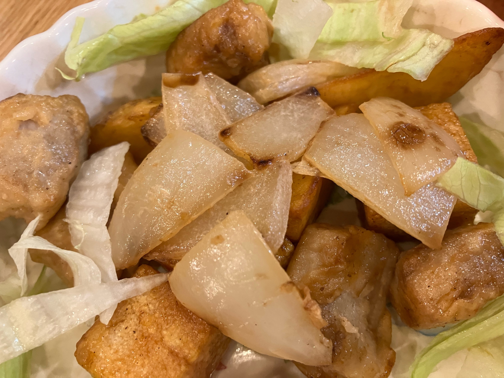 白身魚とポテトのチリマヨあえ