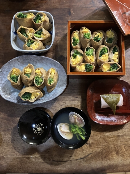 春のお弁当に☆菜の花と卵入りのいなり寿司