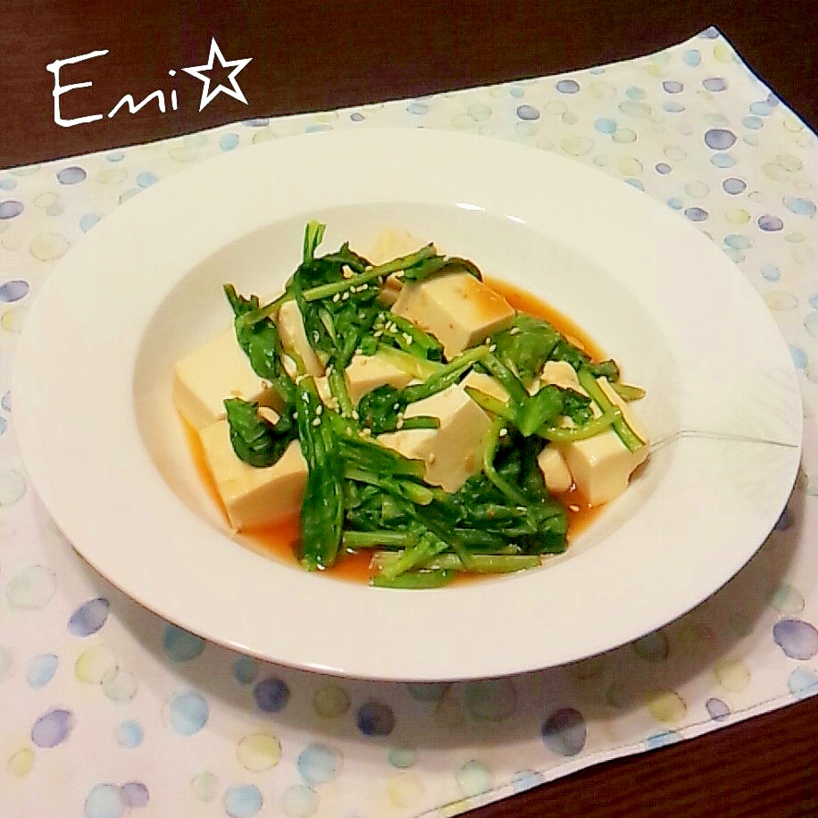 超簡単☆小松菜と豆腐のピリ辛オイスターソース炒め