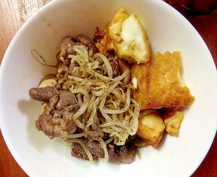 ●超簡単♪背肝・厚揚げ・もやしのすき焼き風煮込み●