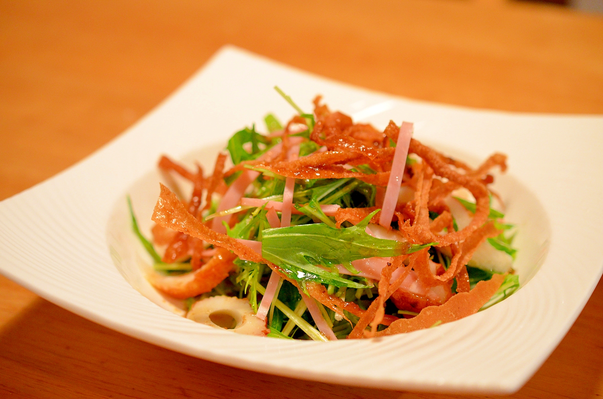 水菜しゃきしゃき★食感が楽しいパリパリサラダ♪