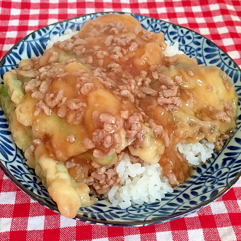 天ぷらとひき肉の丼☆