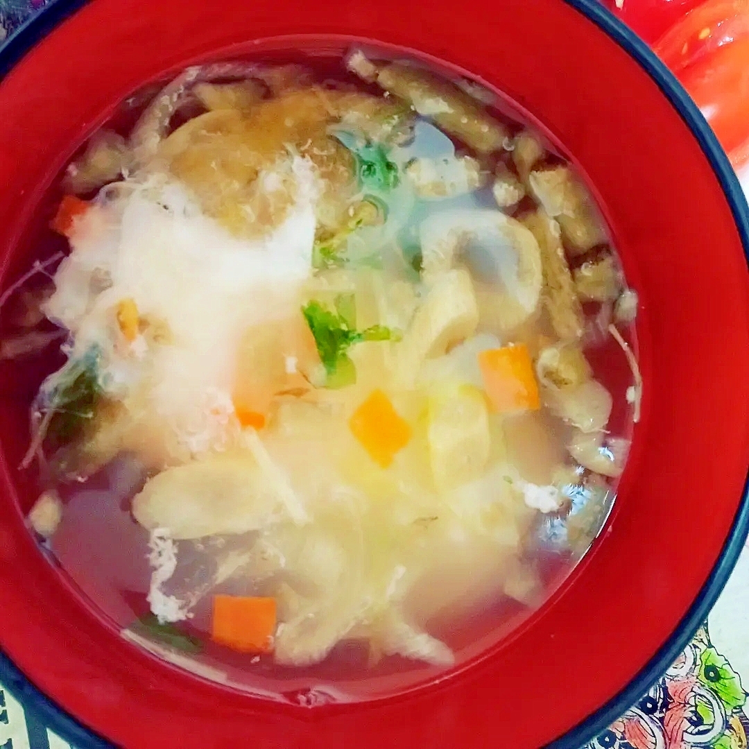野菜スープの落とし卵