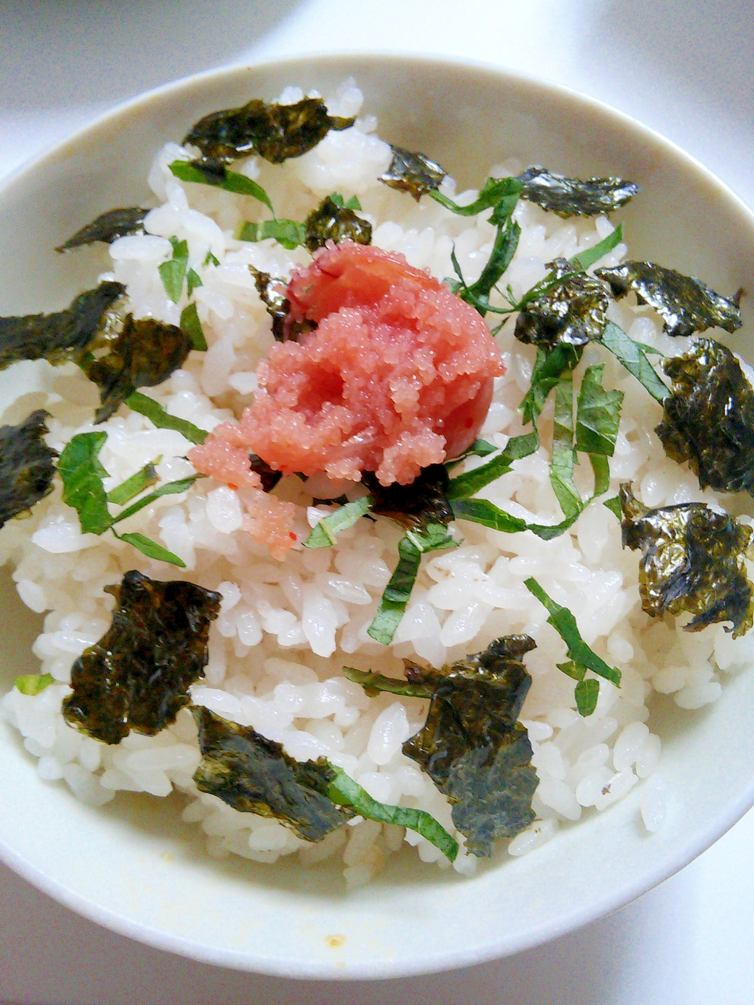 ずぼら飯★韓国海苔と大葉と明太子のご飯★ごま油風味