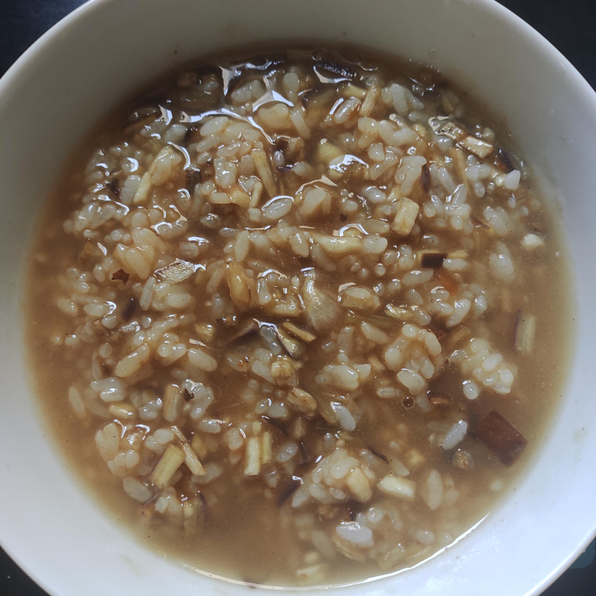 なす、ごぼう、にんにく、カレー雑炊
