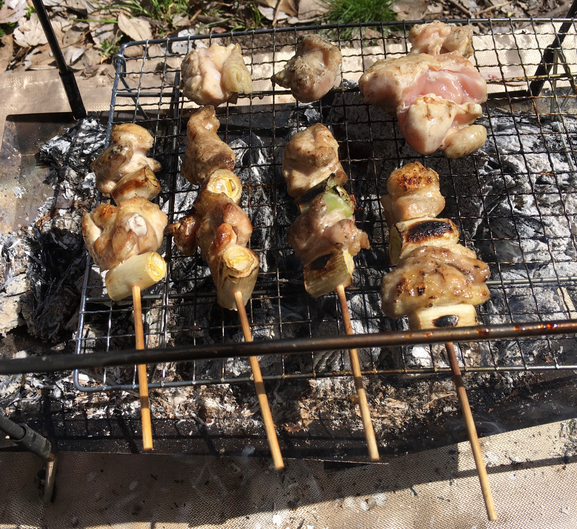 キャンプ飯☆焚き火でジューシー炙り焼鳥