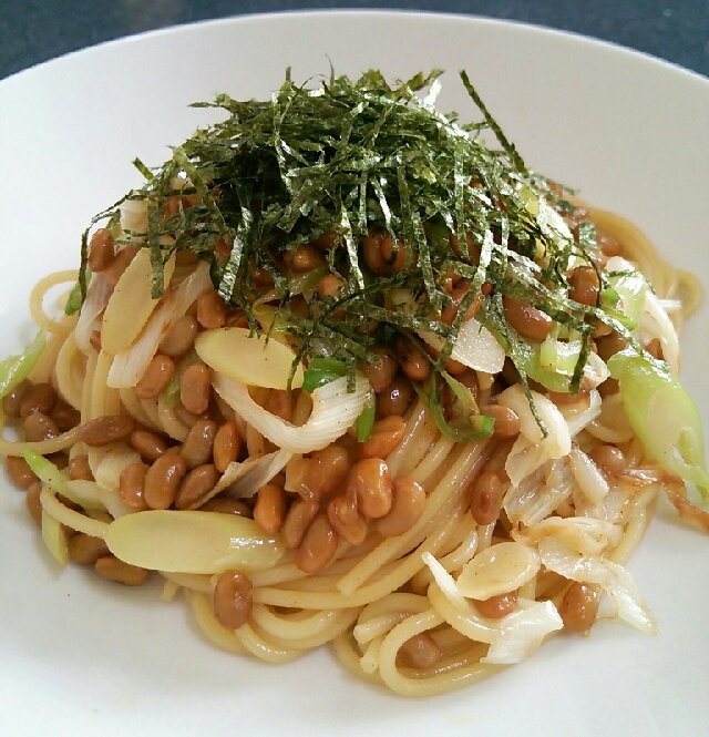 長ネギと納豆のパスタ