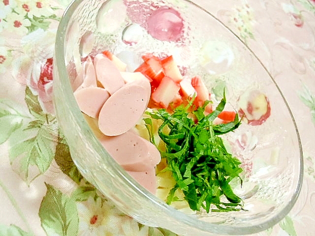 ❤カニかまと魚肉ソーセージと大葉のぶっかけ素麺❤