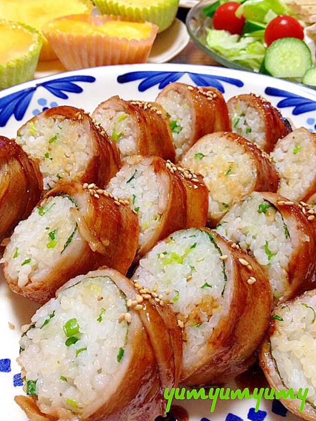 肉巻きロールおにぎりです☆手早く簡単に美味し飯を♪
