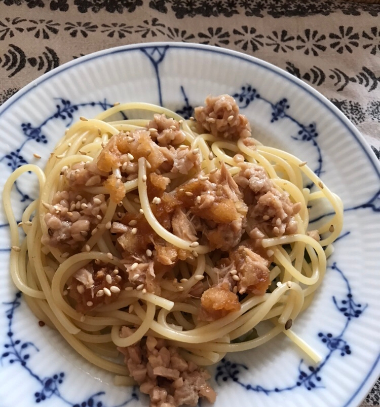 ひきわり納豆とツナのおろしパスタ