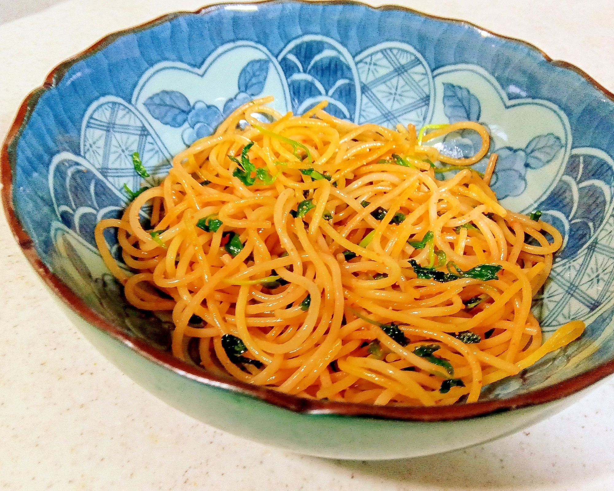 明太子と豆苗のスパゲティ