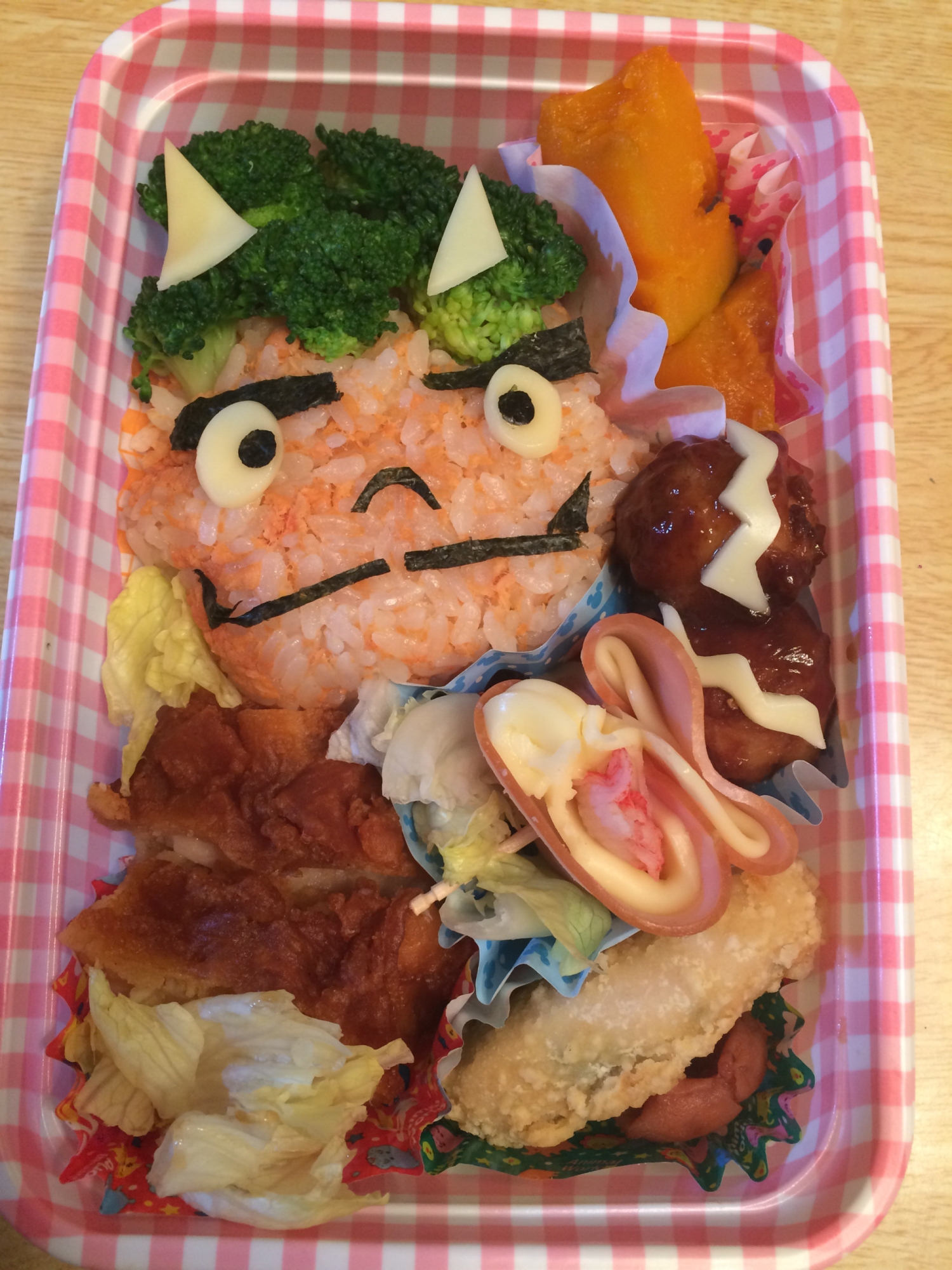 簡単キャラ弁☆ブロッコリーで鬼のお弁当。