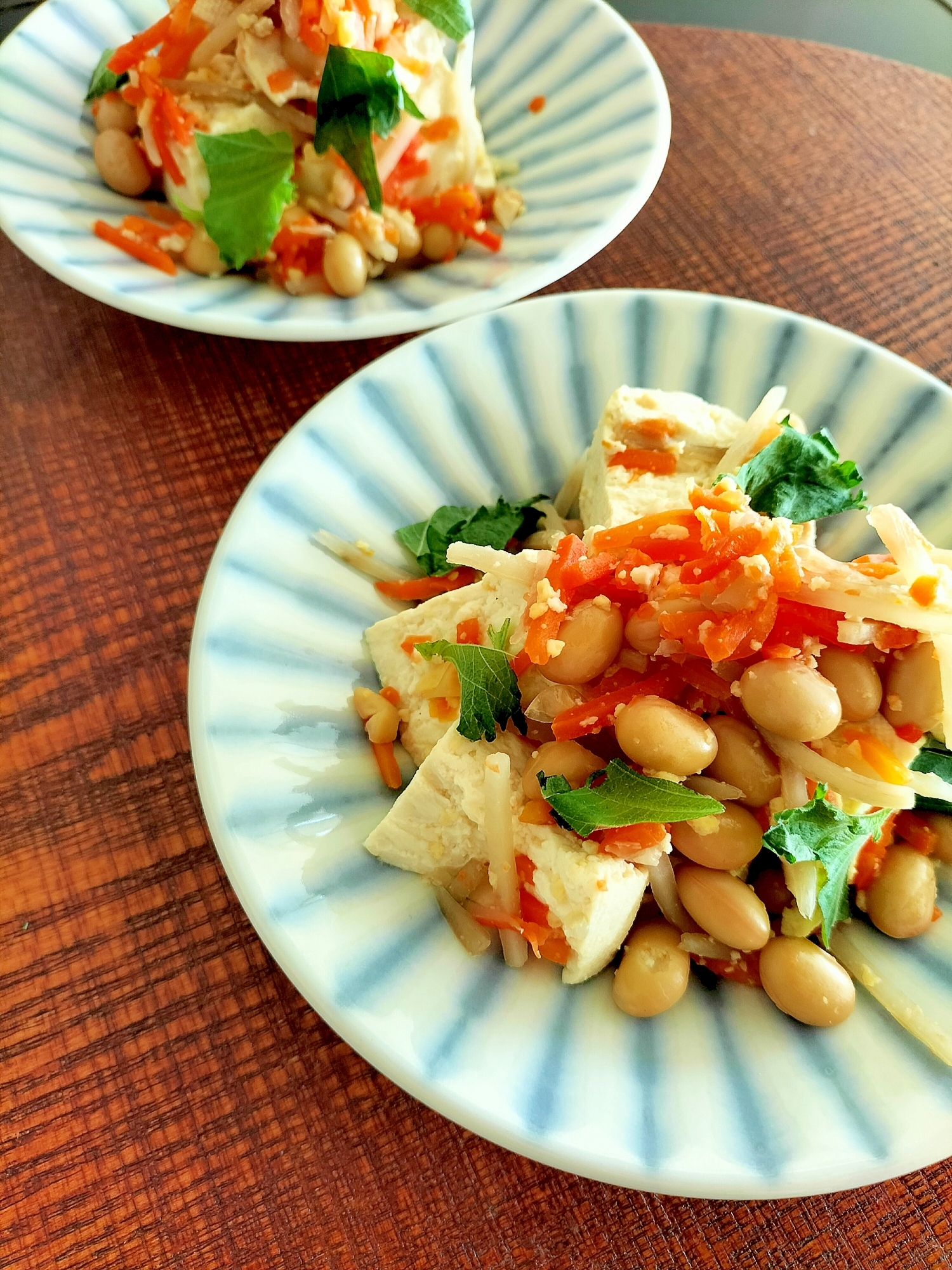 蒸し大豆と豆腐のきんぴらしそ風味♪