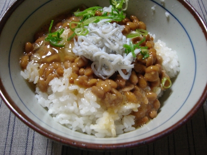 ふんわりふわふわ納豆かけご飯～薬味としらす