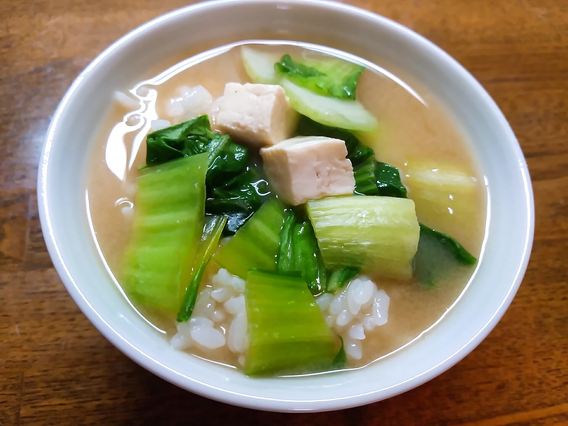 青梗菜と豆腐の味噌かけご飯