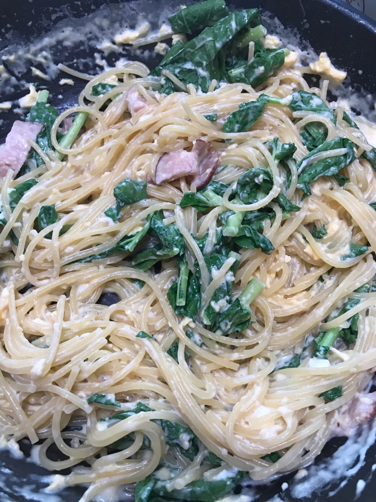 小松菜とハムのホワイトパスタ レシピ 作り方 By てつやんやん 楽天レシピ