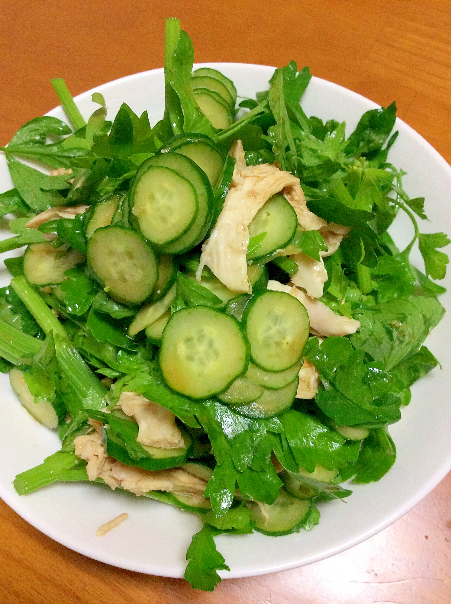 サラダセロリきゅうり胸肉酒蒸し梅サラダ レシピ 作り方 By Madone6 楽天レシピ