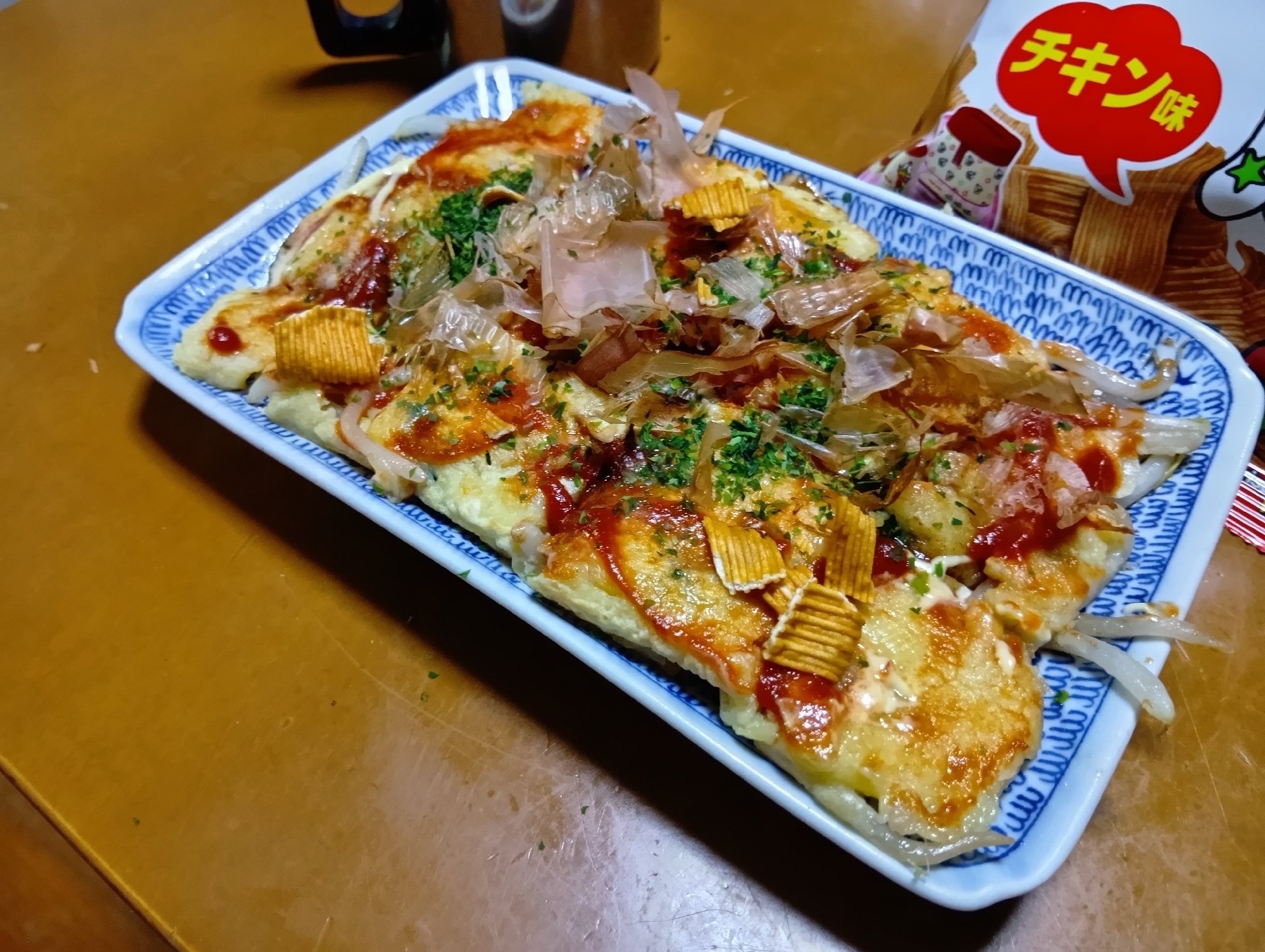 もやしで！ベビースターかけお好み焼き