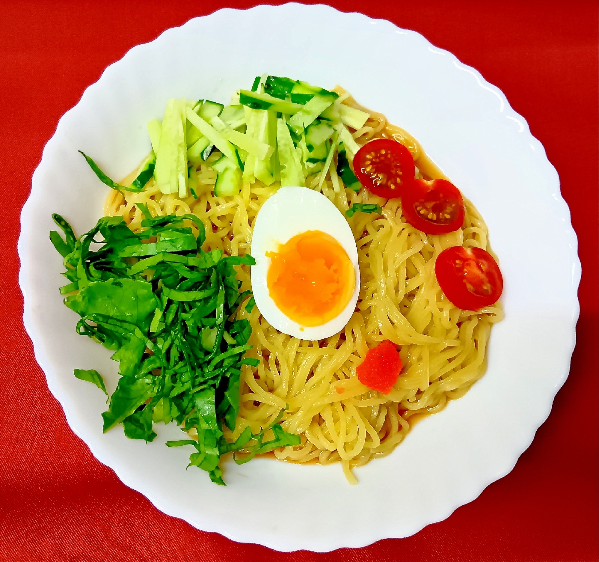 ゆで卵で冷やし中華