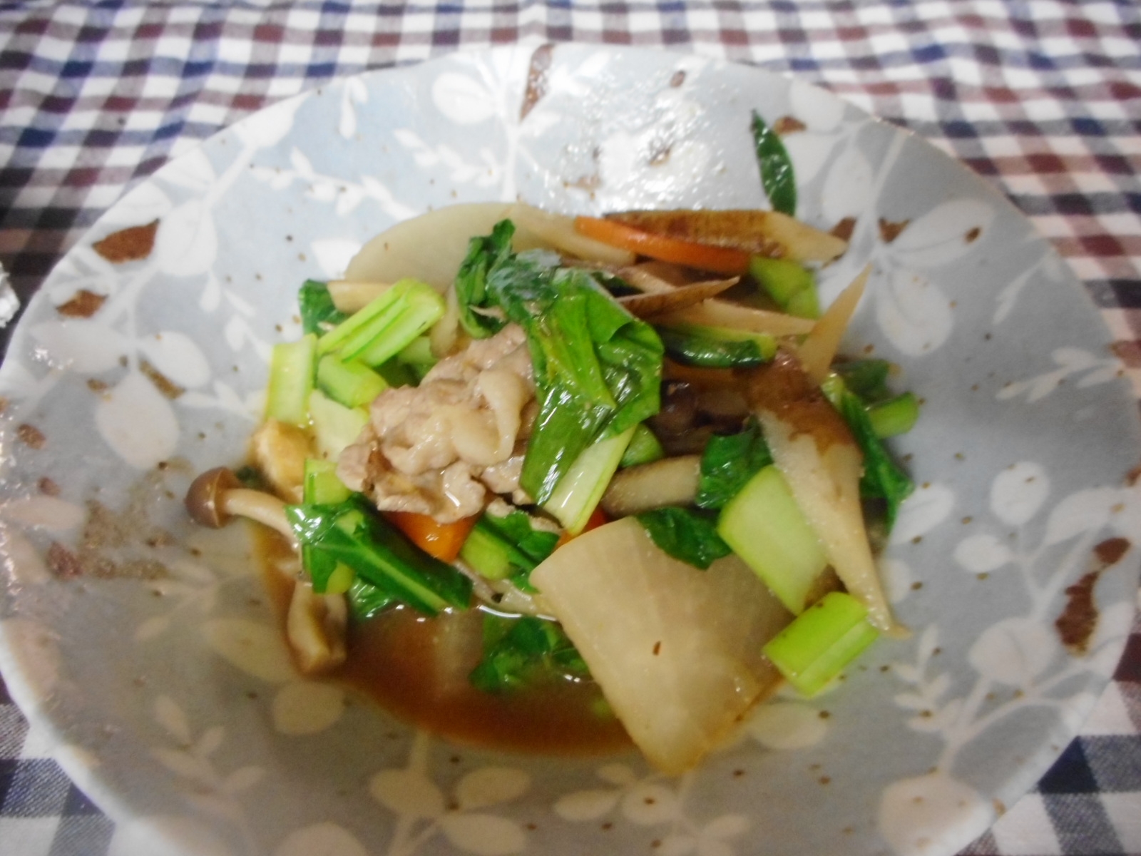 豚肉、大根、小松菜の五目味噌炒め煮