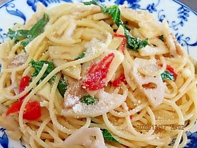 シャキッと食感れんこんパスタ・ペペロンチーノ風