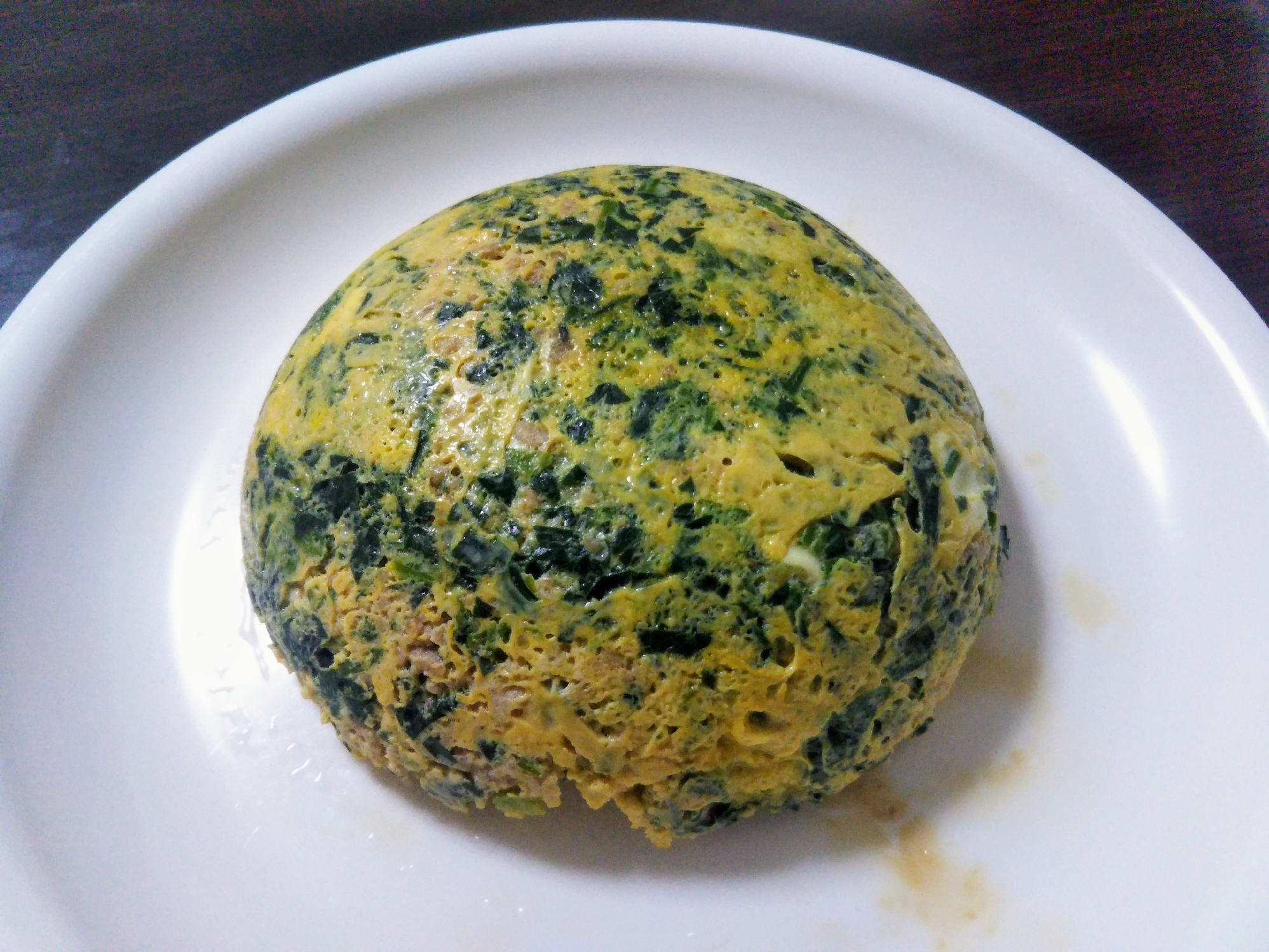レンジ♡法蓮草たっぷり♡ひき肉♡卵焼き