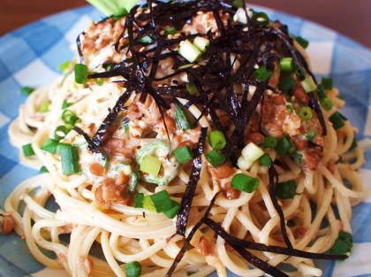 納豆パスタがこんなにクリーミーに！マヨネーズ侮れませんね♪美味しかったです。ごちそうさまでした♪