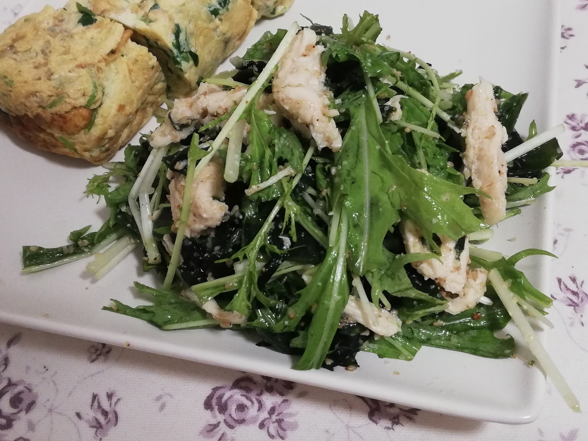 ササミ水菜ワカメで簡単チョレギ風中華サラダ