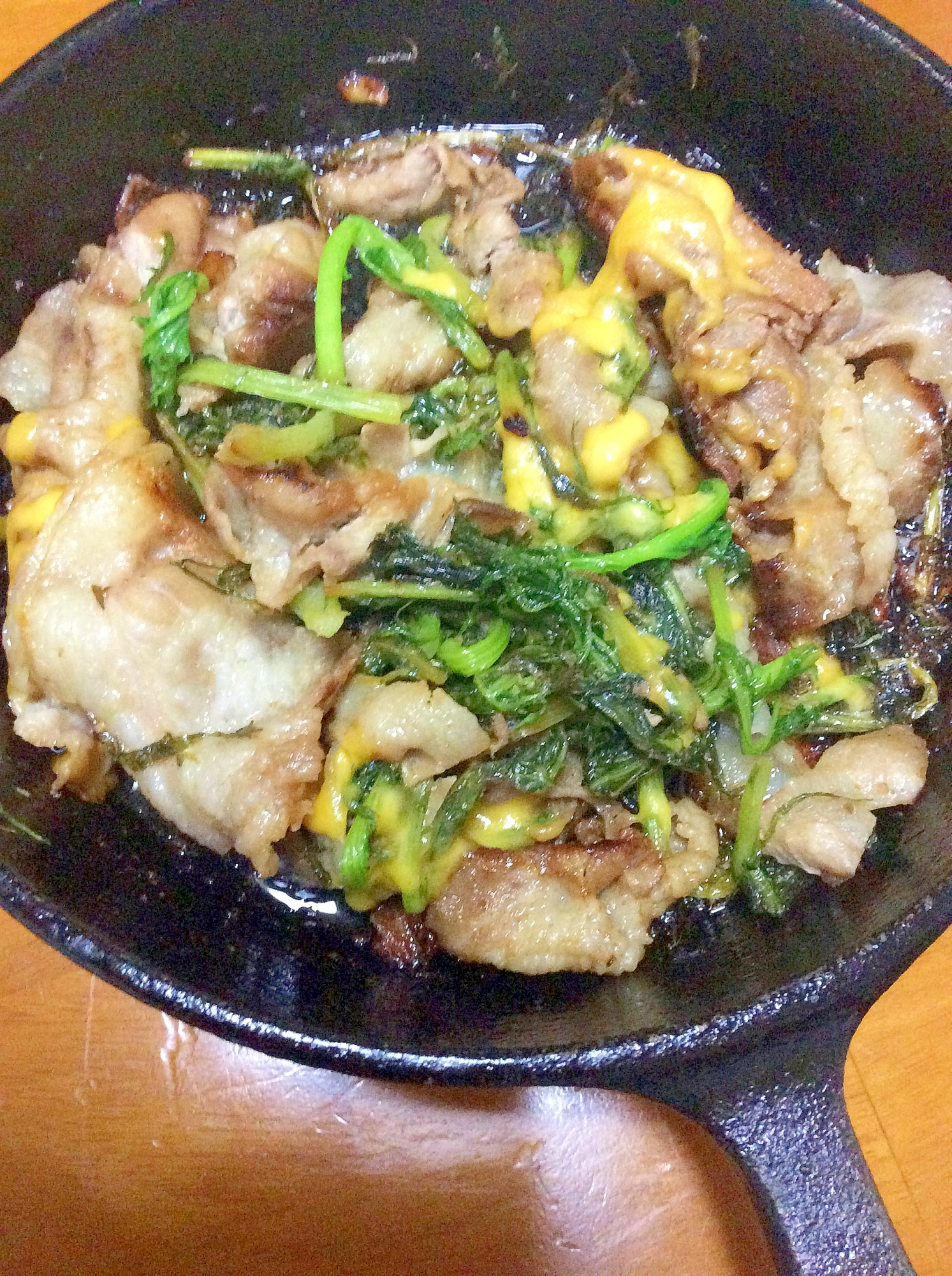 豚肉こま切れ水菜チーズ焼き