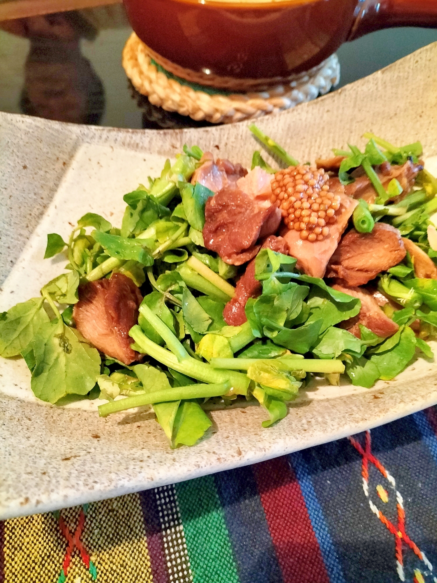 クレソンと鶏チャーシューの肉サラダ♪
