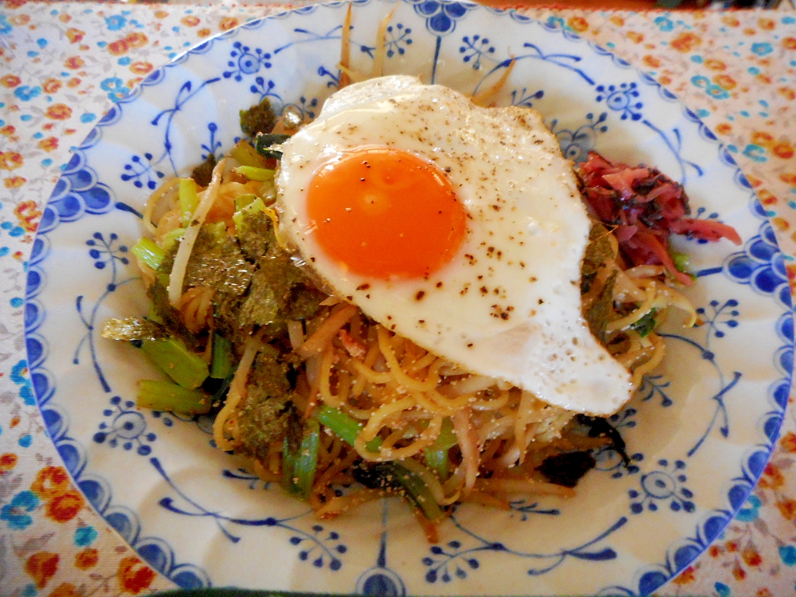 もやしと小松菜の明太焼きそば