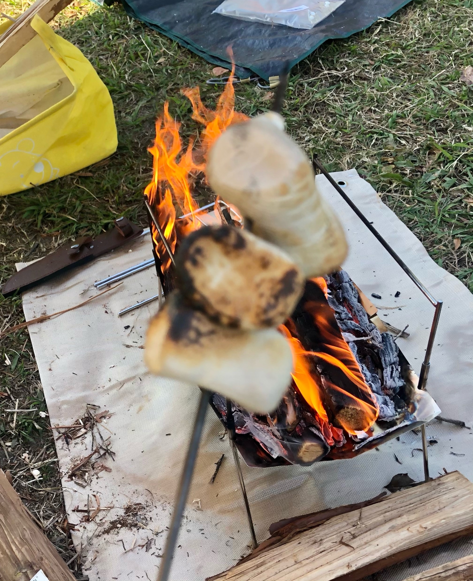 キャンプ飯スィーツ☆焚き火で焼きマシュマロ