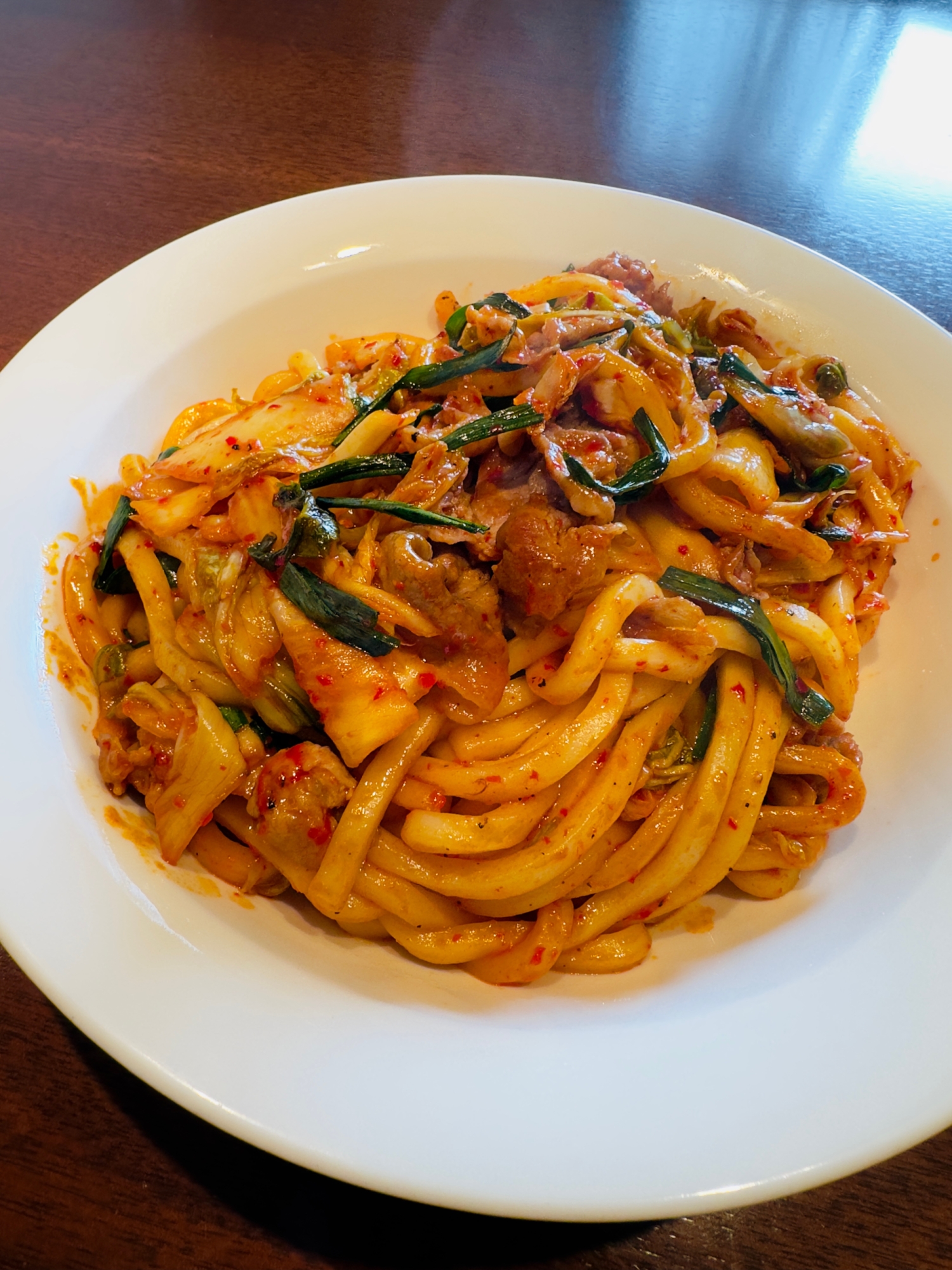 めんつゆが決め手！豚キムチ焼きうどん