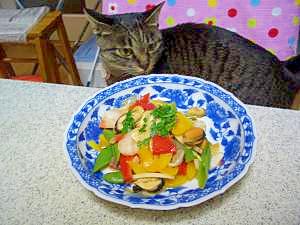 ムール貝とパンチェッタの海鮮野菜炒め