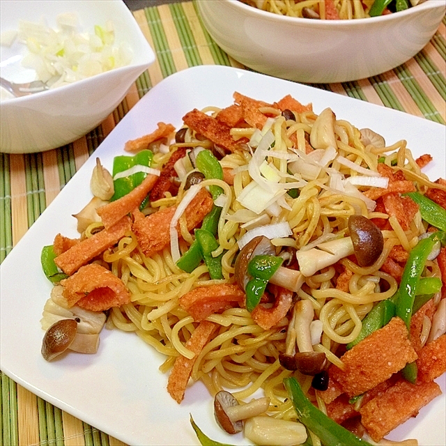 めんたい天とキノッピーの具だくさん焼きそば