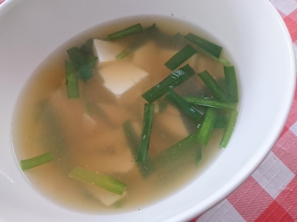 豆腐とニラとハムのスープ♡