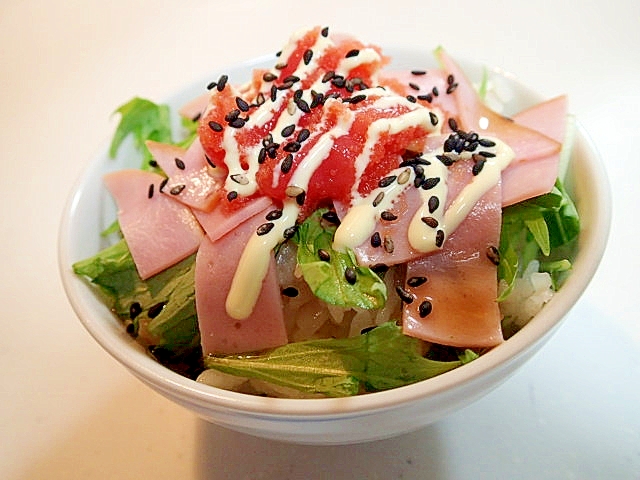 水菜とハムと明太子のご飯