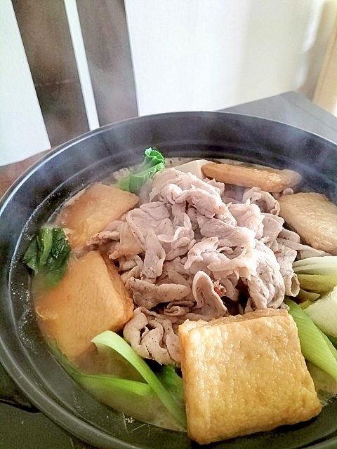 カルシウムたっぷりなさつま揚げと青梗菜の豚味噌鍋♪