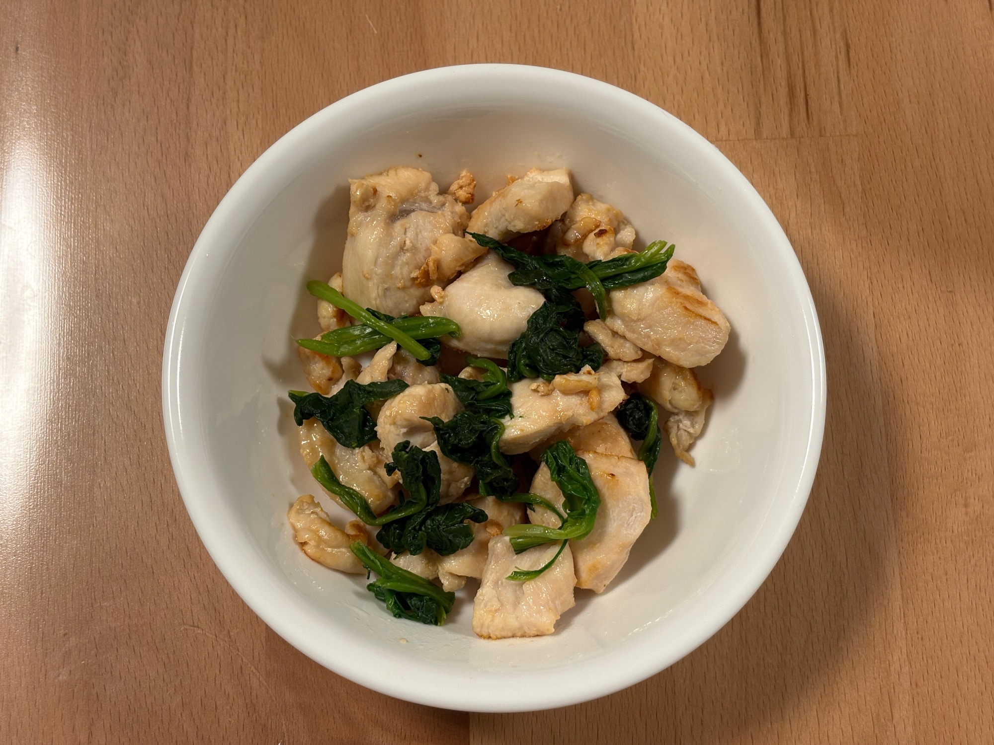 鶏むね肉とほうれん草の野菜炒め