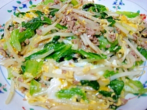 外側のちょっと固いレタスの葉ともやしの炒め物