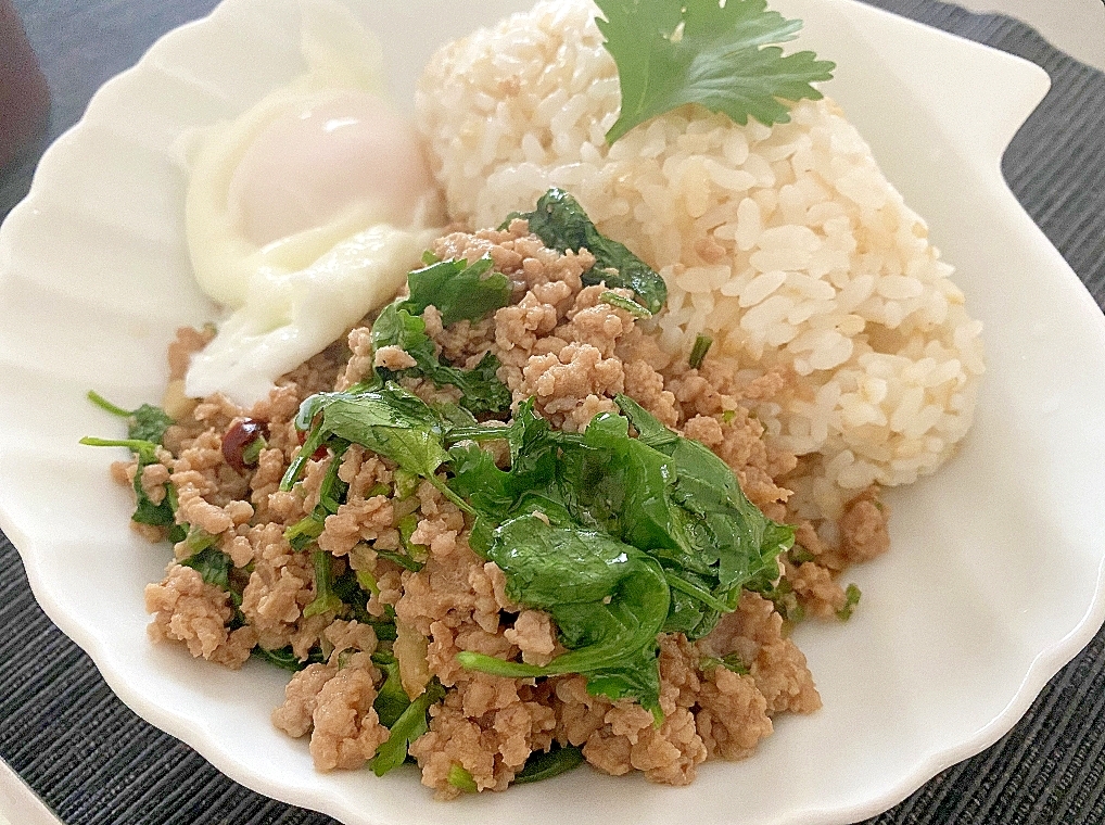 ガパオライス風豚ひき肉とパクチー炒め