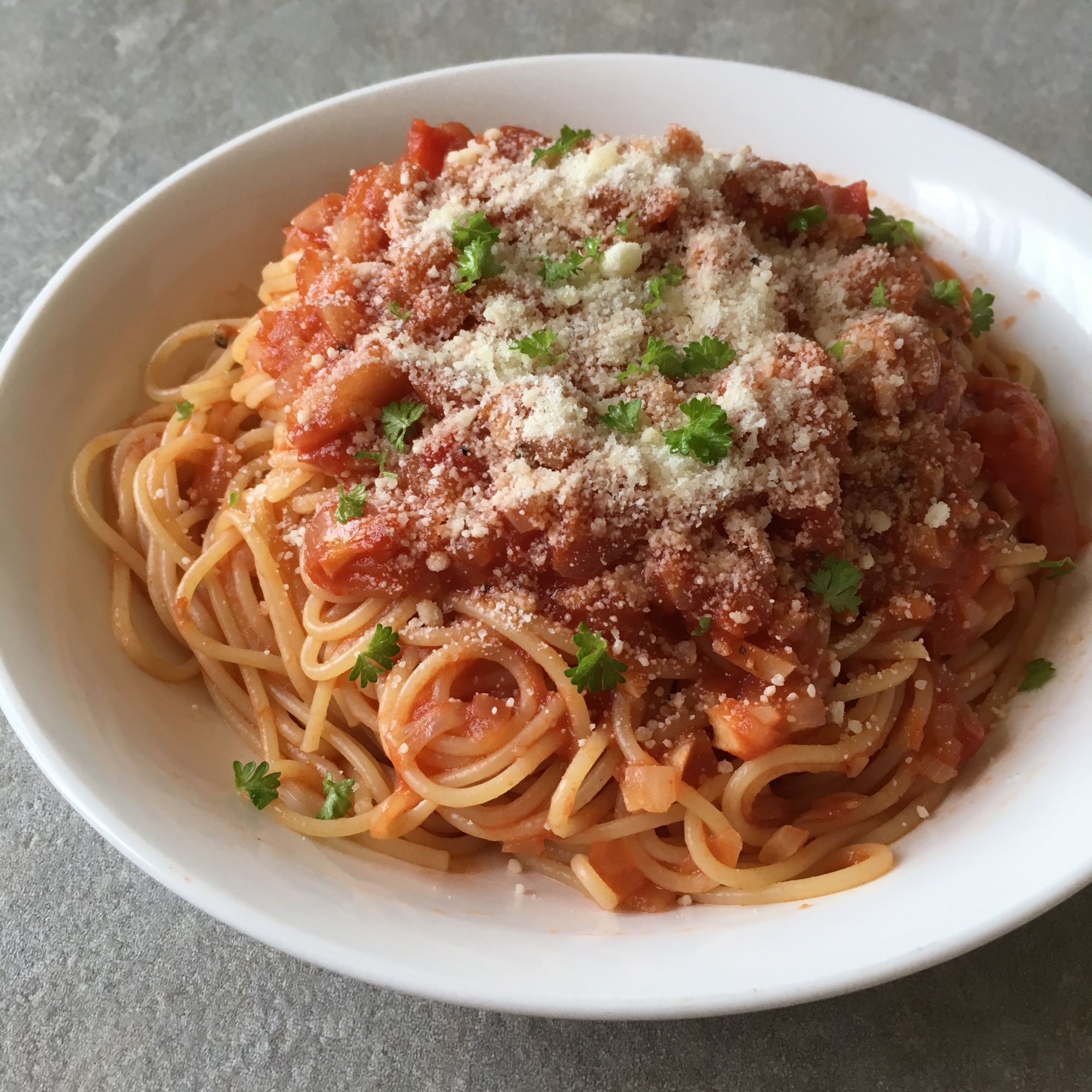 豚こま肉のトマトパスタ♪