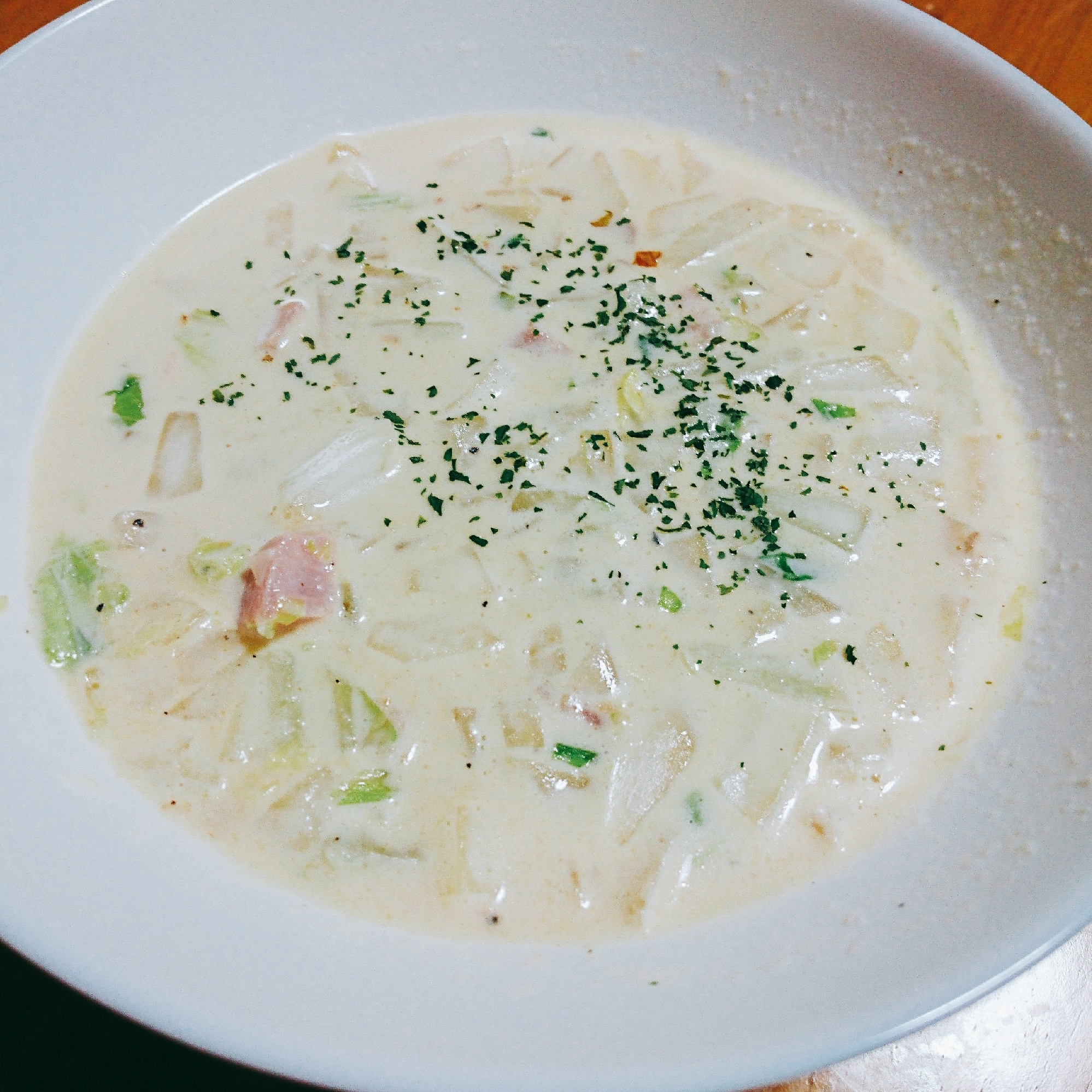 簡単☆白菜とベーコンの豆乳スープ