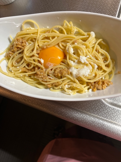 【パスタ】簡単 卵とろり 納豆パスタ ねこぶだし