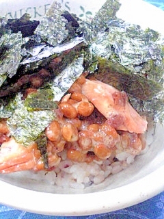 納豆の食べ方-鮭＆梅♪