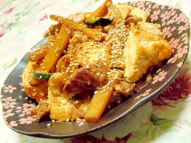 ❤豆腐と馬鈴薯と南瓜と豚肉の醤油麹炒め❤