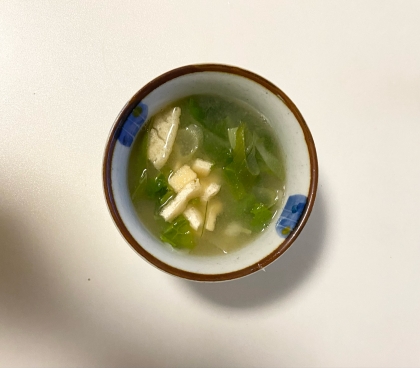 青菜(のらぼう菜)と油揚げのお味噌汁