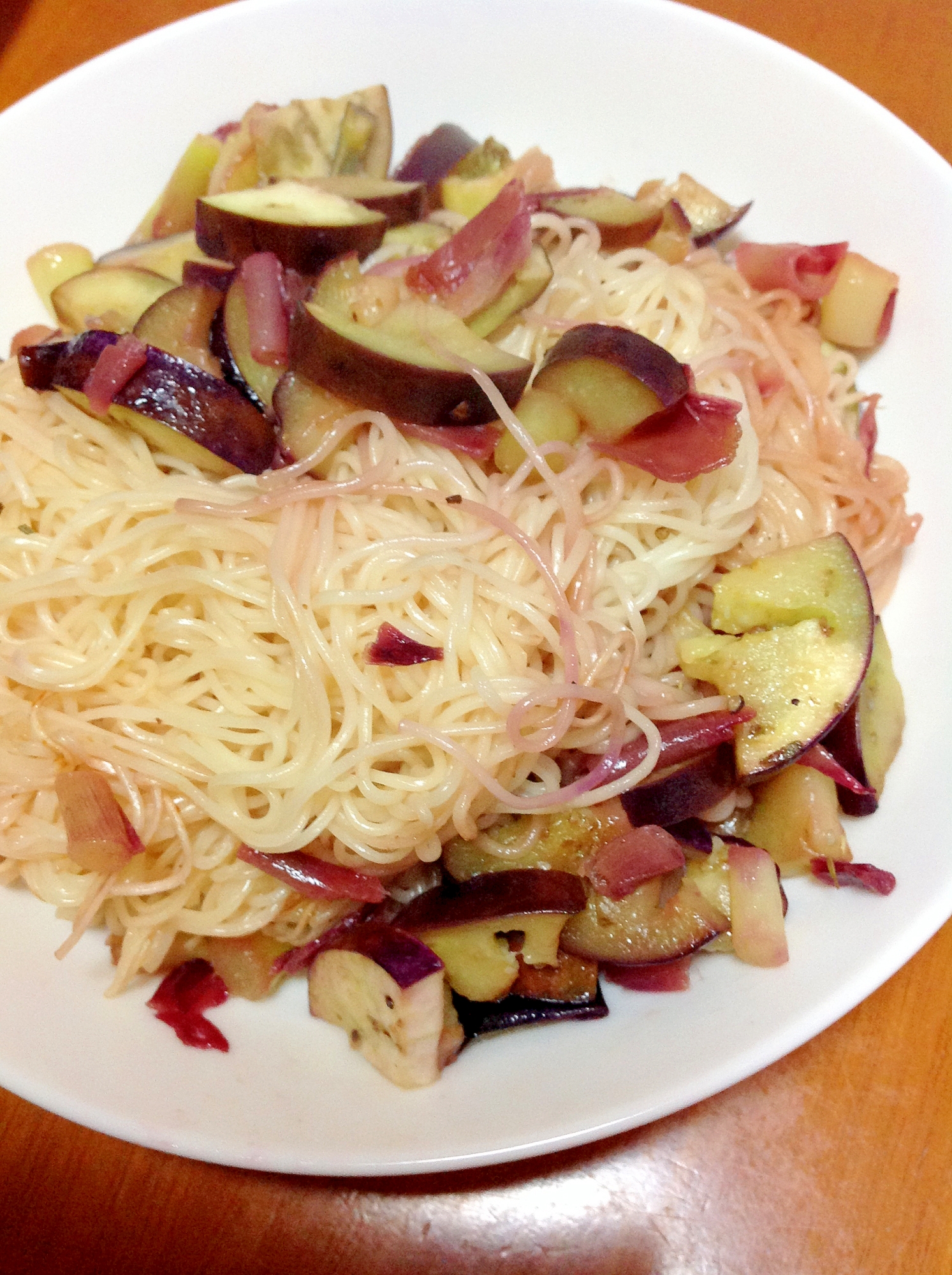 茎みょうがなす素麺炒め