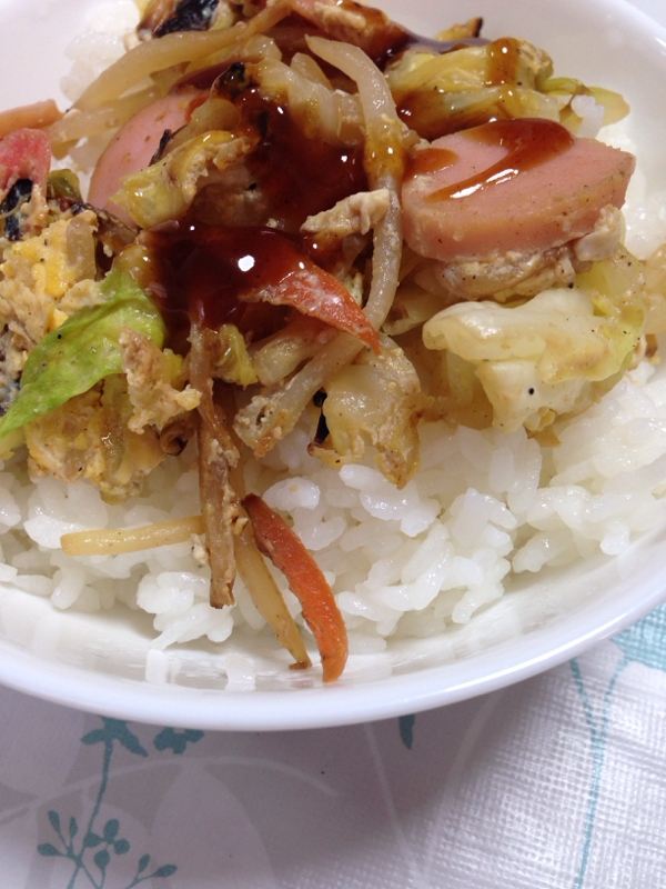 野菜炒めのソース丼(*^^*)☆