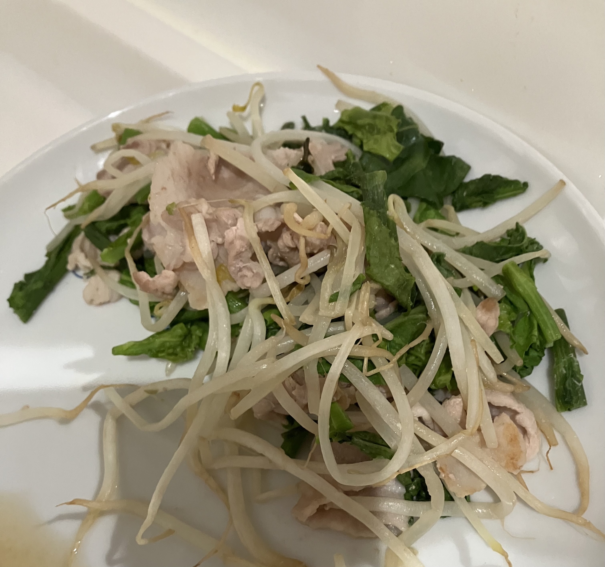 あっさり塩胡椒で菜花豚肉炒め